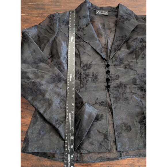 Alex Evenings Black Floral Sheer Blazer Jacket Goth Glam Eveningwear Vtg - Picture 4 of 8